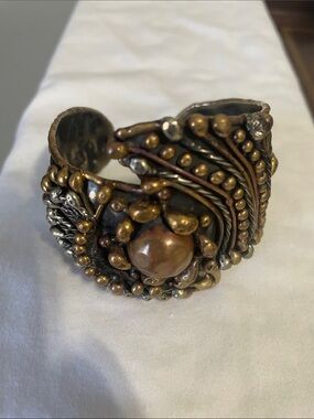 Copper Brass Silver Mixed Metal Cuff Bracelet Mexico Brutalist